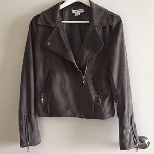 Grey Faux Suede Moto Jacket